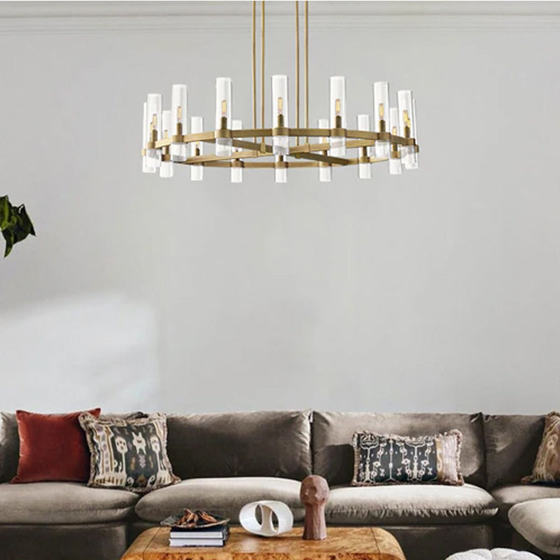 Foyer Dimming Lighting Vintage Brass Stainless Wheel Ravelle Clear Glass Round Chandelier