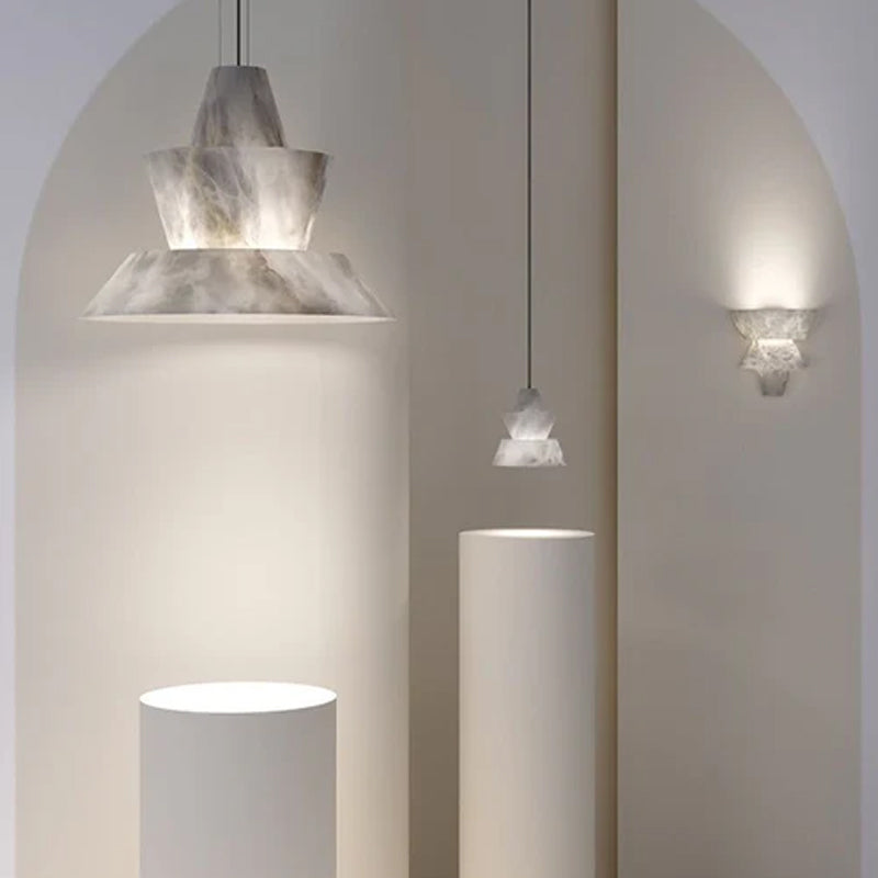 Brianna Alabaster Dining Table Pendant Modern Stacked Conical Pendant Light