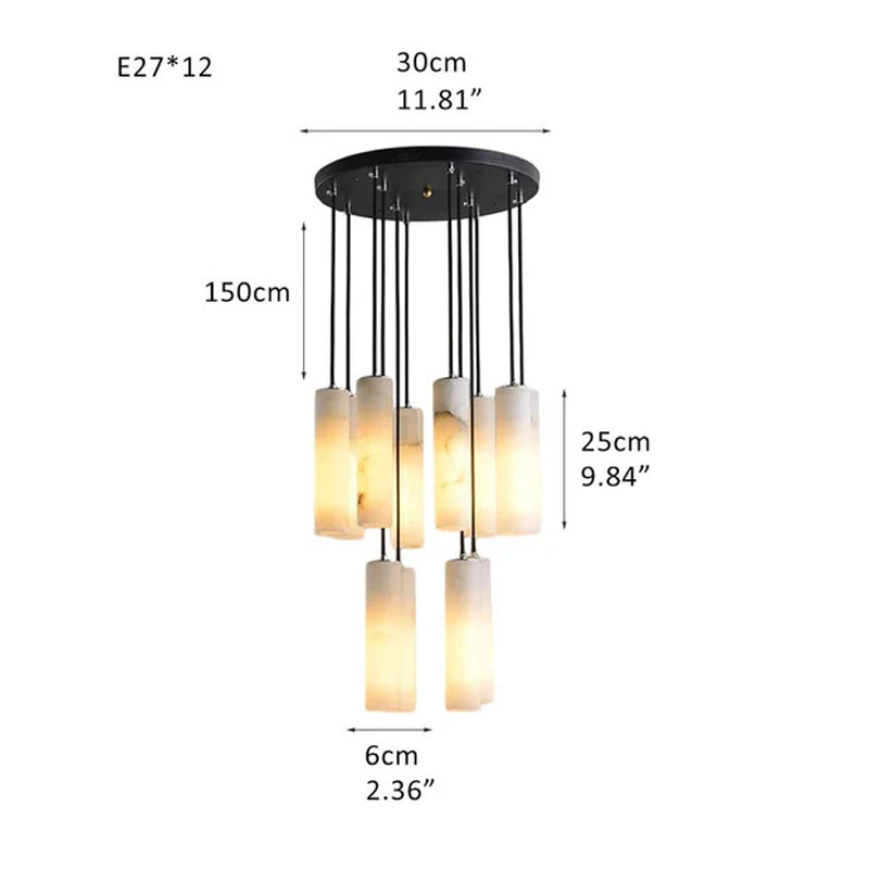 Elegant Lighting Linear Nature Stone 2" Wide Alabaster Chandelier Black Indoor Lighting Black 12 Heads