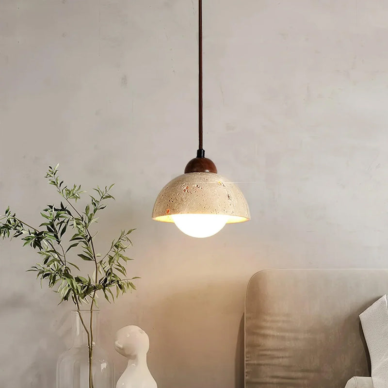 Travertine Glass Semicircle Pendant Light