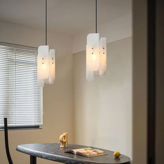 Traditional Vintage Rectangular Marble Piece 1-Light Pendant Light Wide 6" For Living Room