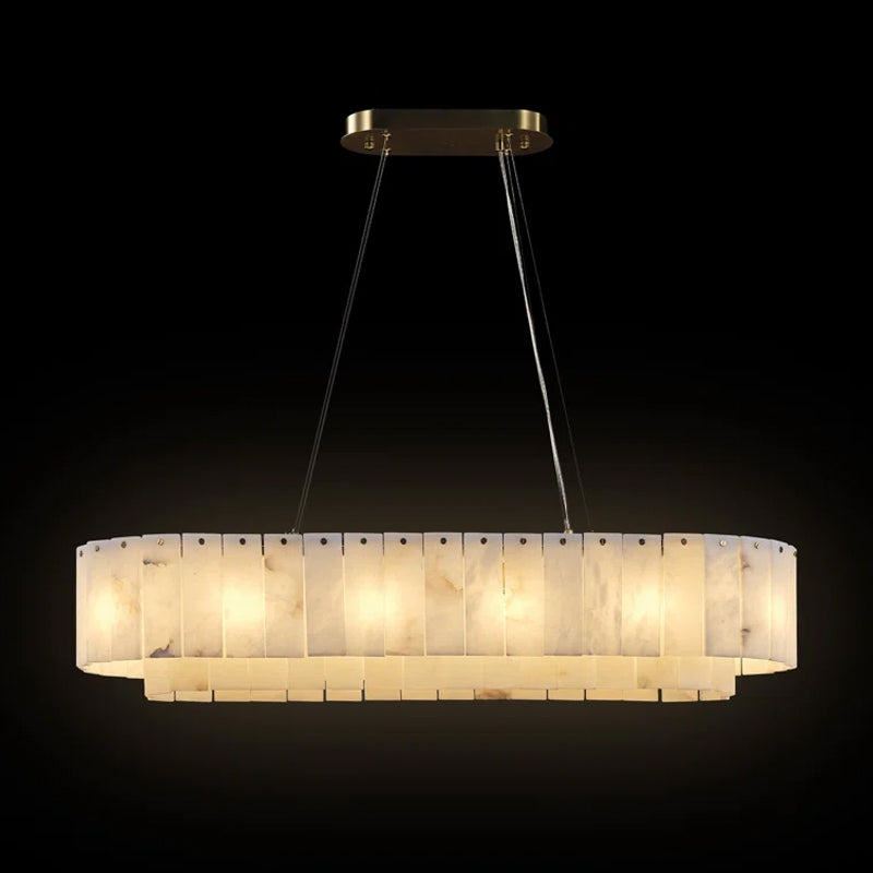 Alabaster Rectangular Chandelier for Dining Room, L39in Modern Chandeliers, Adjustable Marble Pendant Light Fixture, Rectangle Chandelier for Dining Table Living Room Kitchen Island (Bulbs INCL)