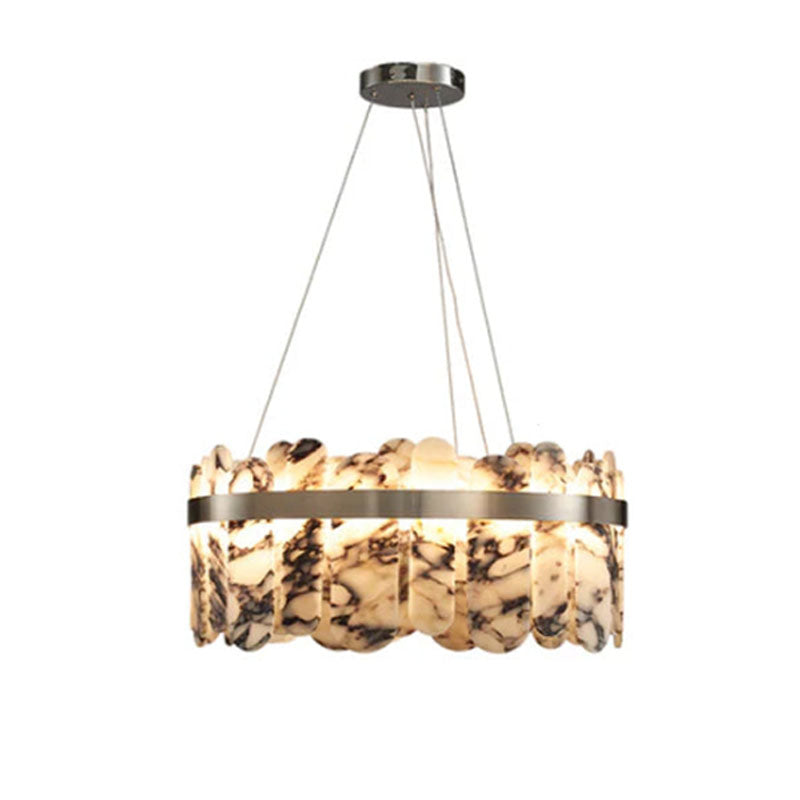 Modern LED Marble Round Chandelier 24" 32" Brushed Gold/Silver/Black Circle Frame