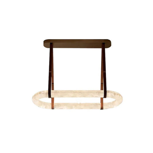 Oval Alabaster LED Large Pendant lamp with adjustable leather, Dia 16/24"