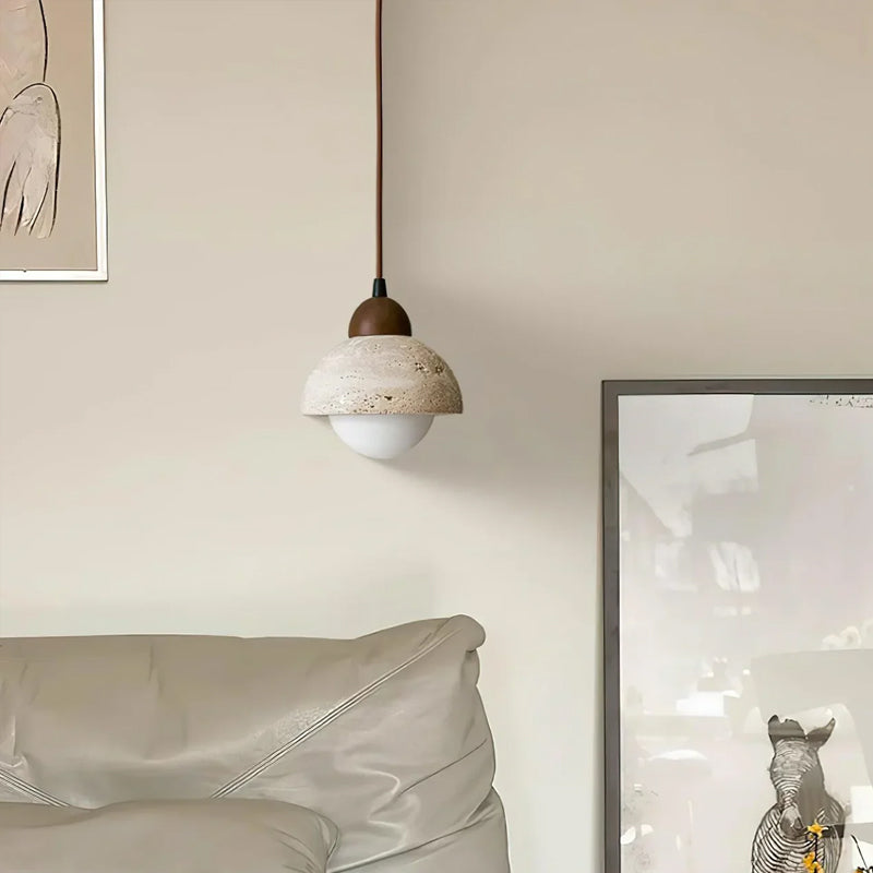 Travertine Glass Semicircle Pendant Light