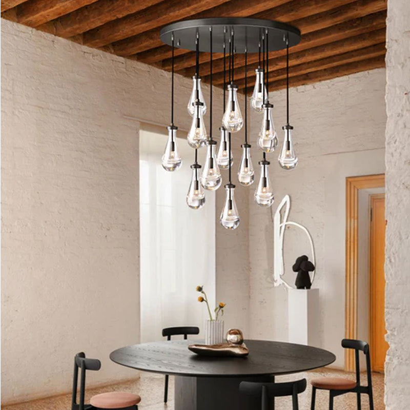 Vintage Brass Rainfall Crystal Round Chandelier 13 lights Cluster Pendant Lighting