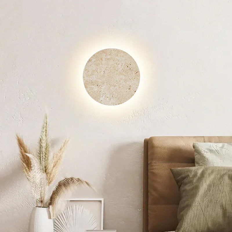Round Natural Travertine Wall Lamp