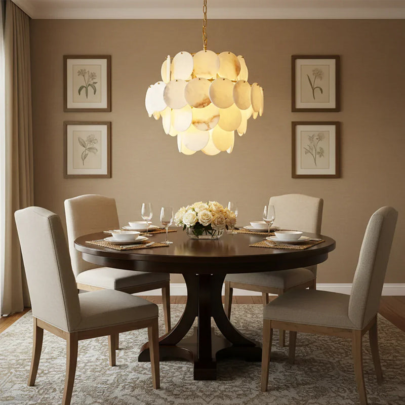 Alabaster Multi-Layer Brass Chandelier
