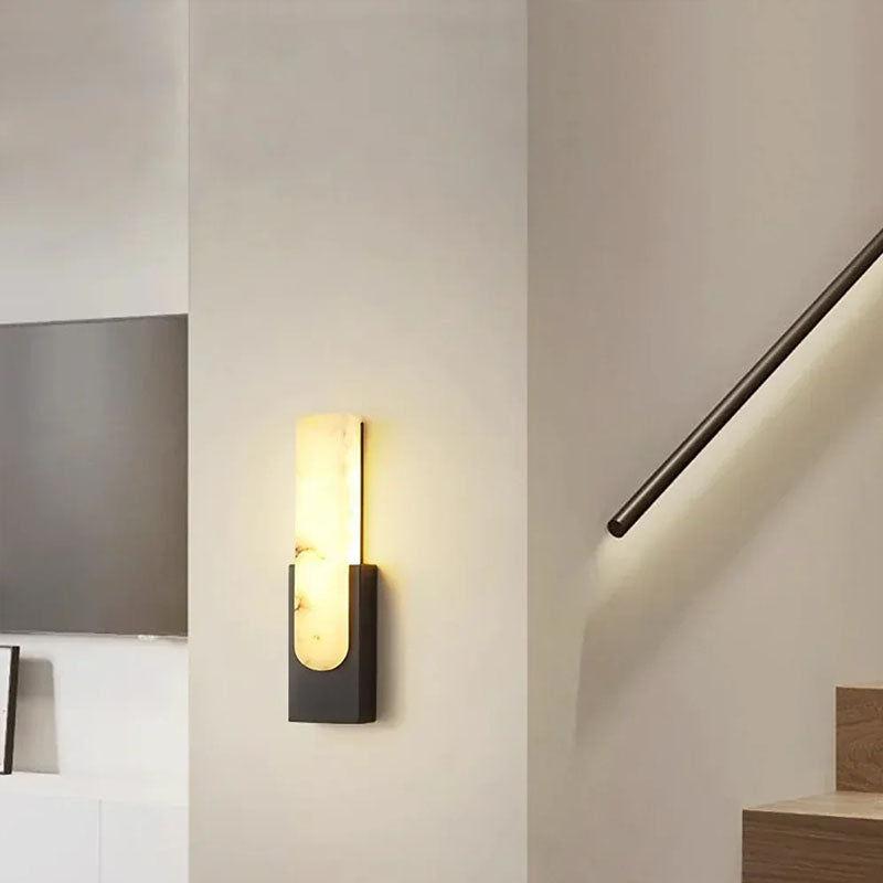 Alabaster Rectangle Wall Sconce Black Dia 10cm x H 50cm ∅ 3.94″ x H 19.69"