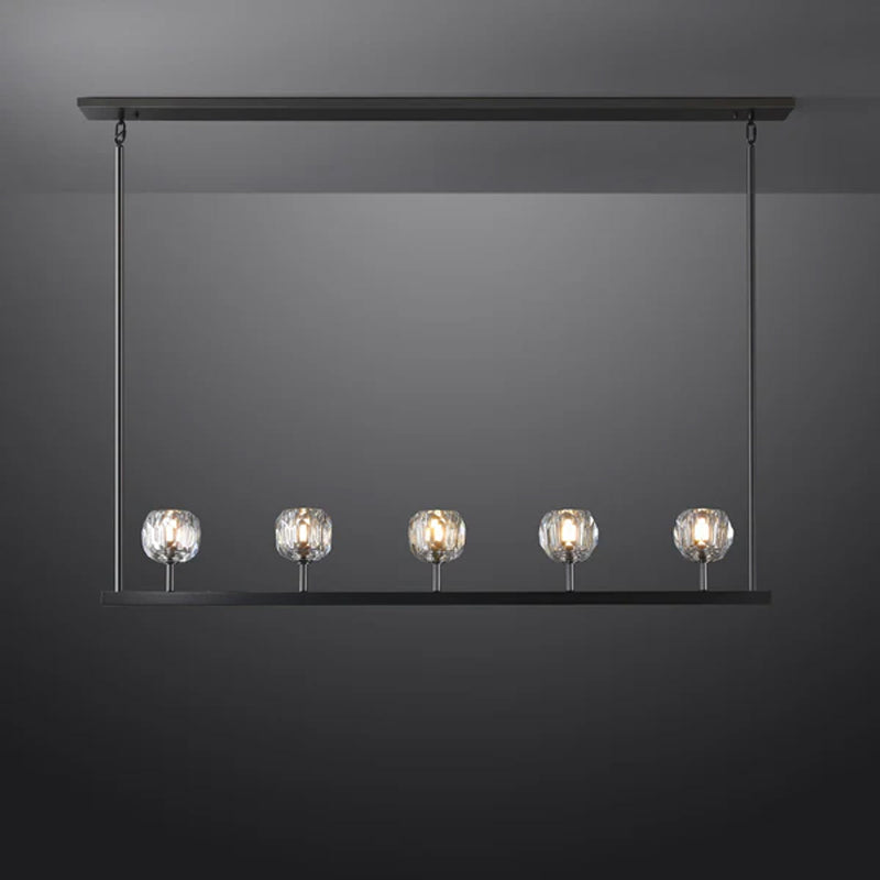 Kristal Ball Linear Crystal Chandelier, Dining Table Lamp, Kitchen Island Lamp Black Linear:48''