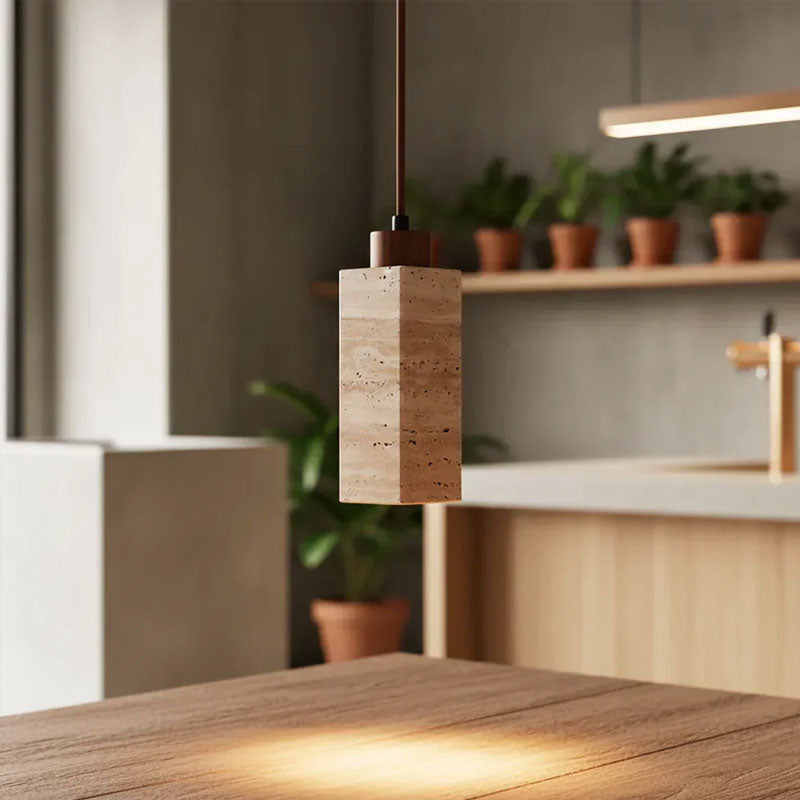 Square Round Travertine Pendant Lamp