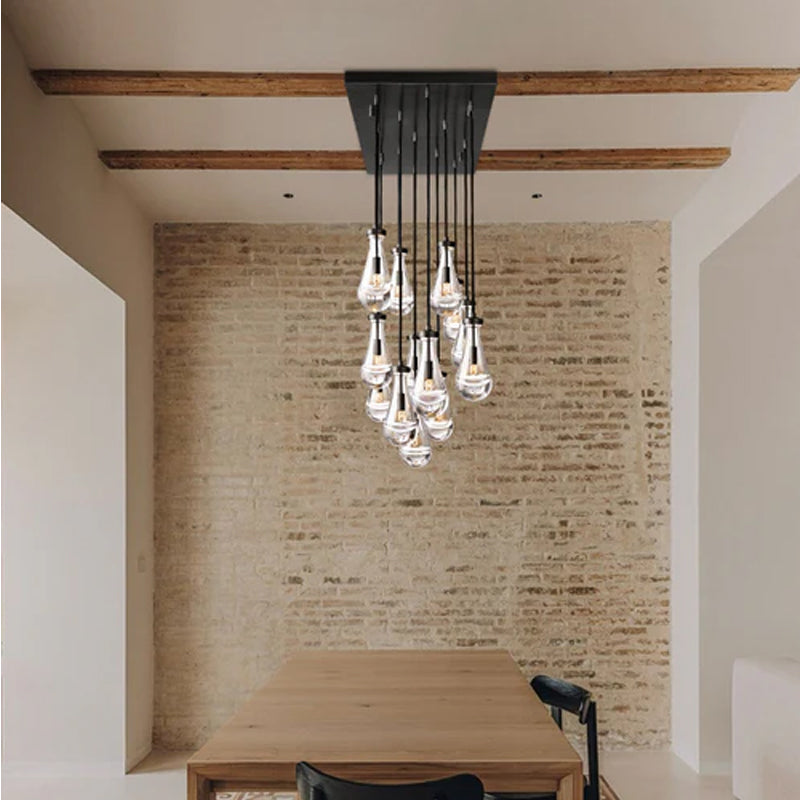 Vintage Brass Rainfall Crystal Round Chandelier 13 lights Cluster Pendant Lighting