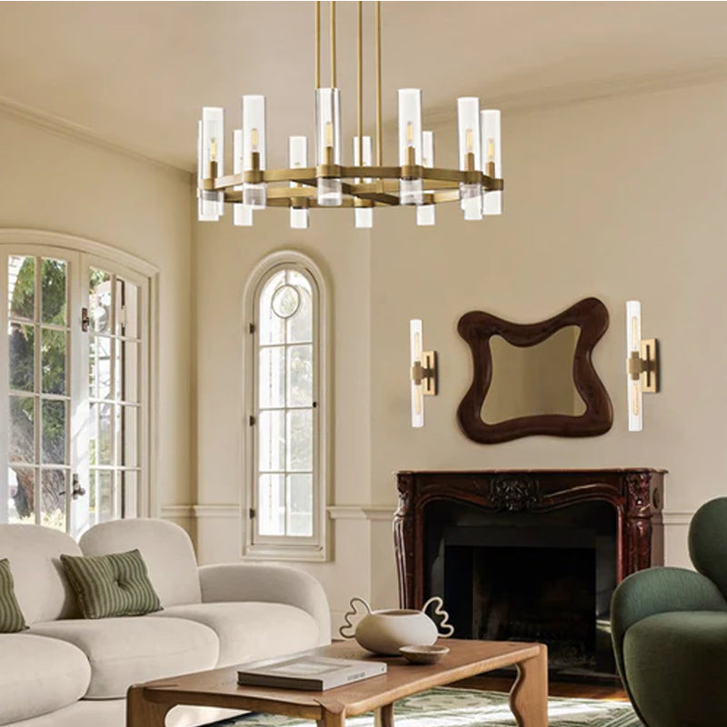 Foyer Dimming Lighting Vintage Brass Stainless Wheel Ravelle Clear Glass Round Chandelier