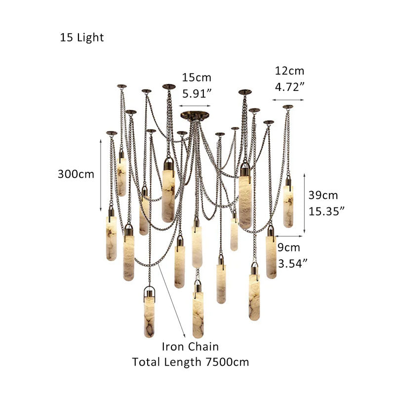 Alabaster Cylindrical Draped Chain Chandelier Gold 15 Heads
