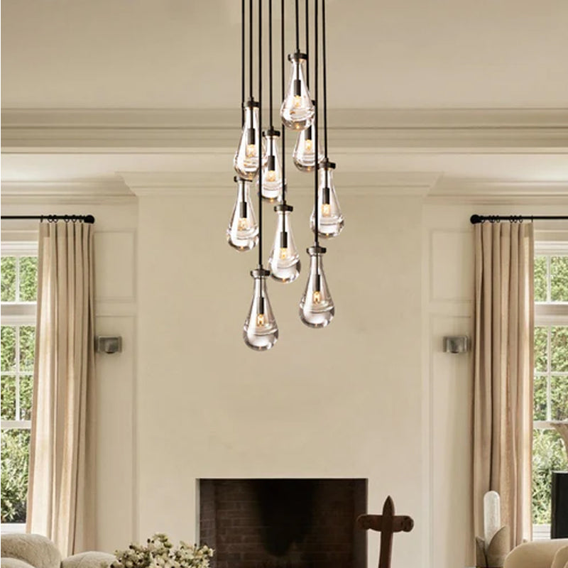 Vintage Brass Rainfall Crystal Round Chandelier 13 lights Cluster Pendant Lighting