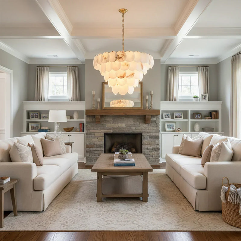 Alabaster Multi-Layer Brass Chandelier