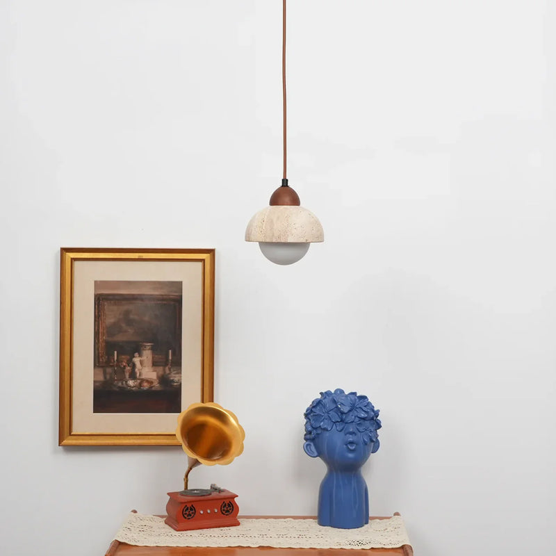 Travertine Glass Semicircle Pendant Light