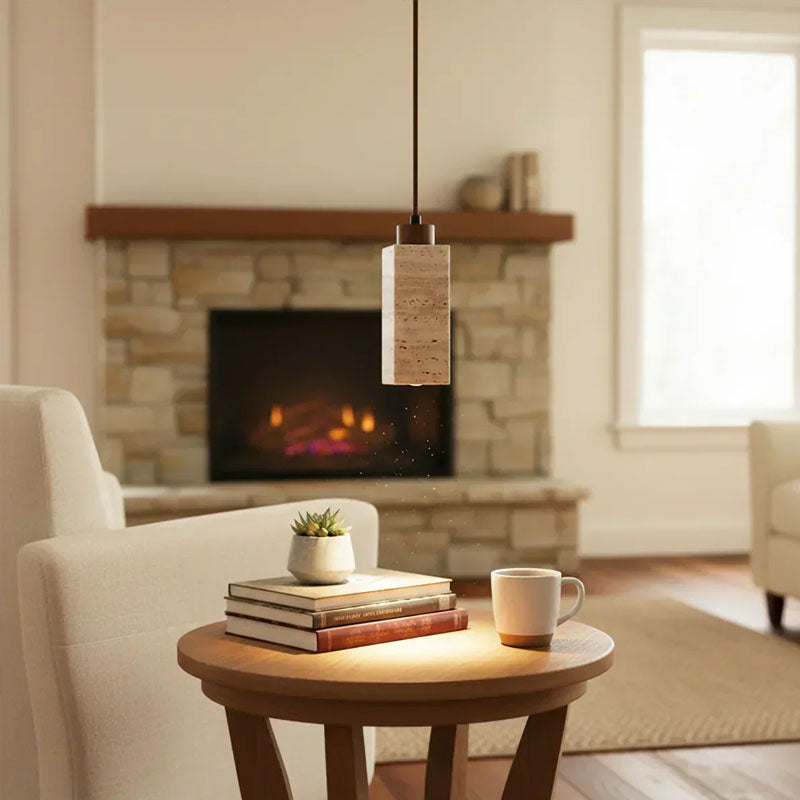 Square Round Travertine Pendant Lamp