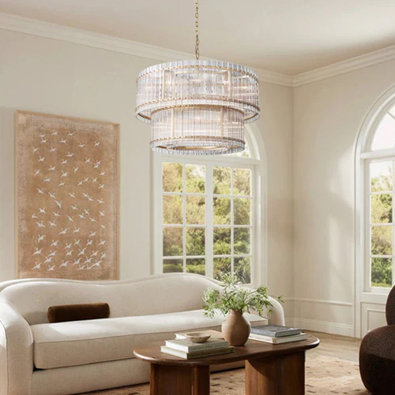San Marco 2-tier Luxury Round Crystal Chandelier 48" in Antiqued Brass/Black Steel