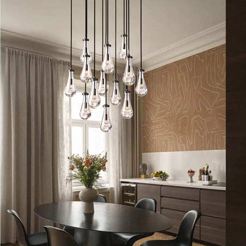Modern Floating Crystal Raindrop Rectabgular Chandelier Wide 72" for Dining Room