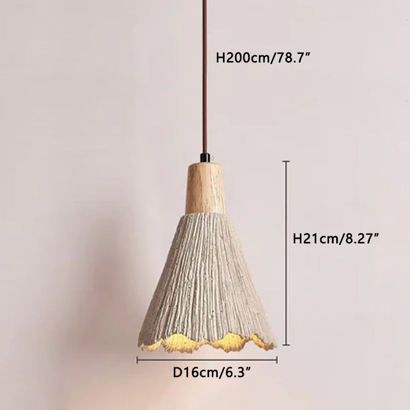 Umbrella-shaped cement penndant lamps are used in restaurant kitchens, etc. Natural wood color Dia 16 cm x H 21 cm ∅ 6.3″ x H 8.66″