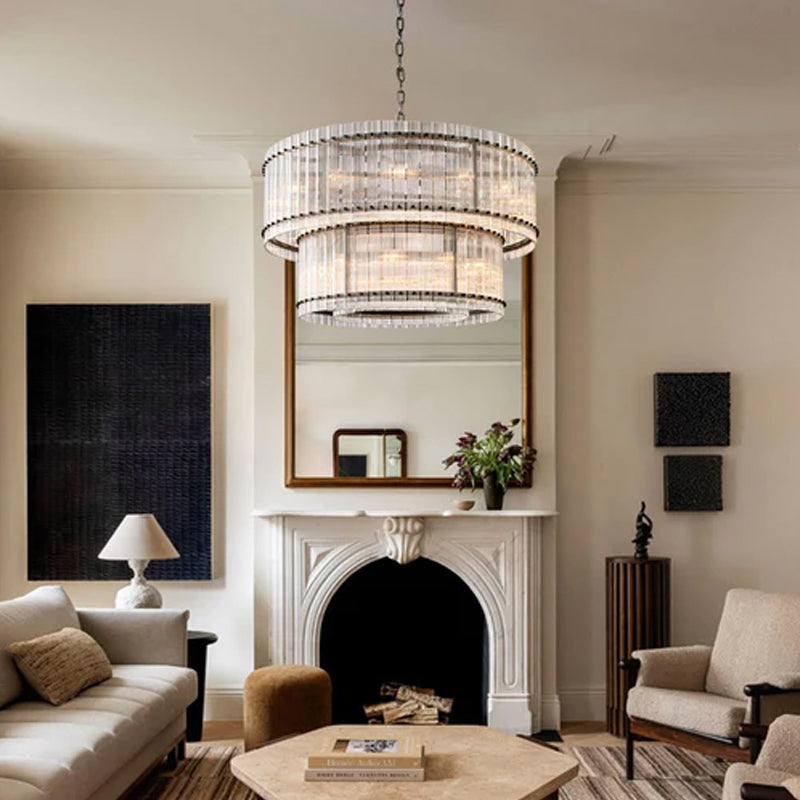 San Marco 2-tier Luxury Round Crystal Chandelier 48" in Antiqued Brass/Black Steel