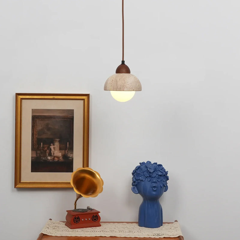 Travertine Glass Semicircle Pendant Light