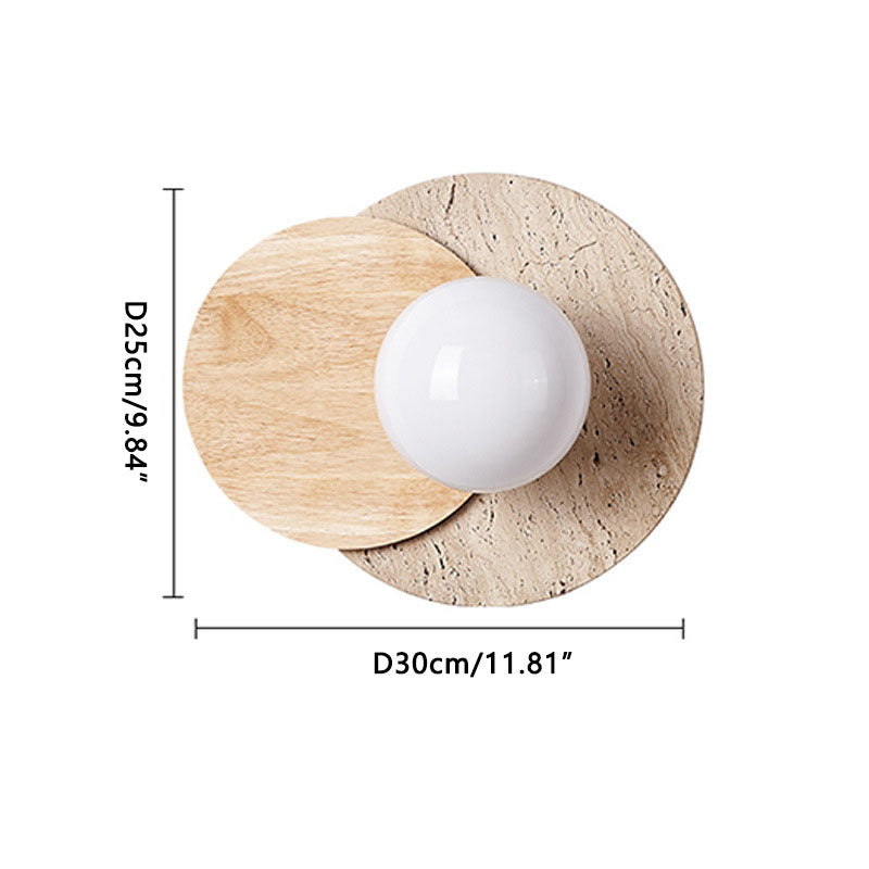 Lunar Eclipse Travertine Wall Lamp Light Wood Dia 30cm x H 25cm ∅ 11.81″ x H 9.84"