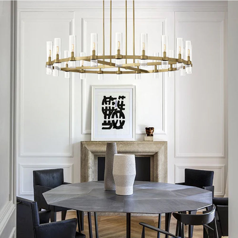 Foyer Dimming Lighting Vintage Brass Stainless Wheel Ravelle Clear Glass Round Chandelier