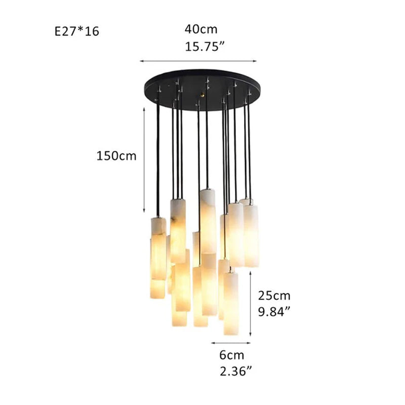 Elegant Lighting Linear Nature Stone 2" Wide Alabaster Chandelier Black Indoor Lighting Black 16 Heads
