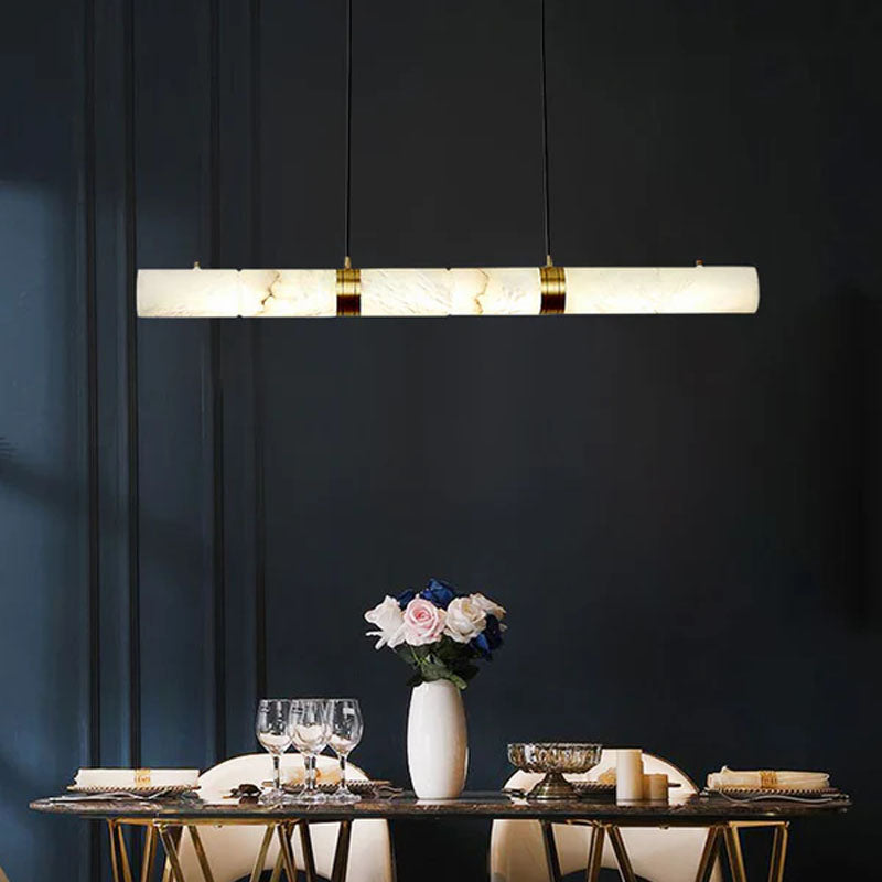 Minimalist restaurant kitchen island with natural Alabaster Chandelier