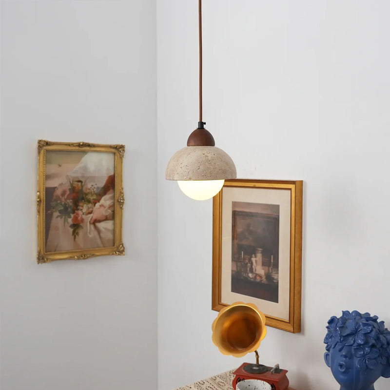 Travertine Glass Semicircle Pendant Light