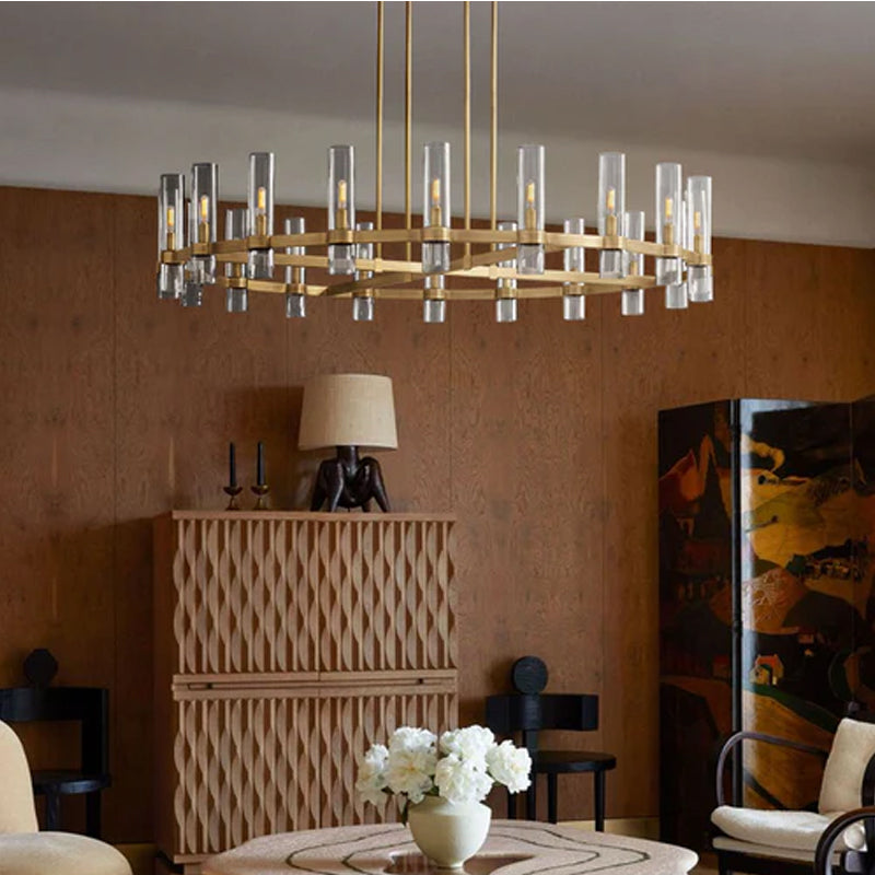 Foyer Dimming Lighting Vintage Brass Stainless Wheel Ravelle Clear Glass Round Chandelier