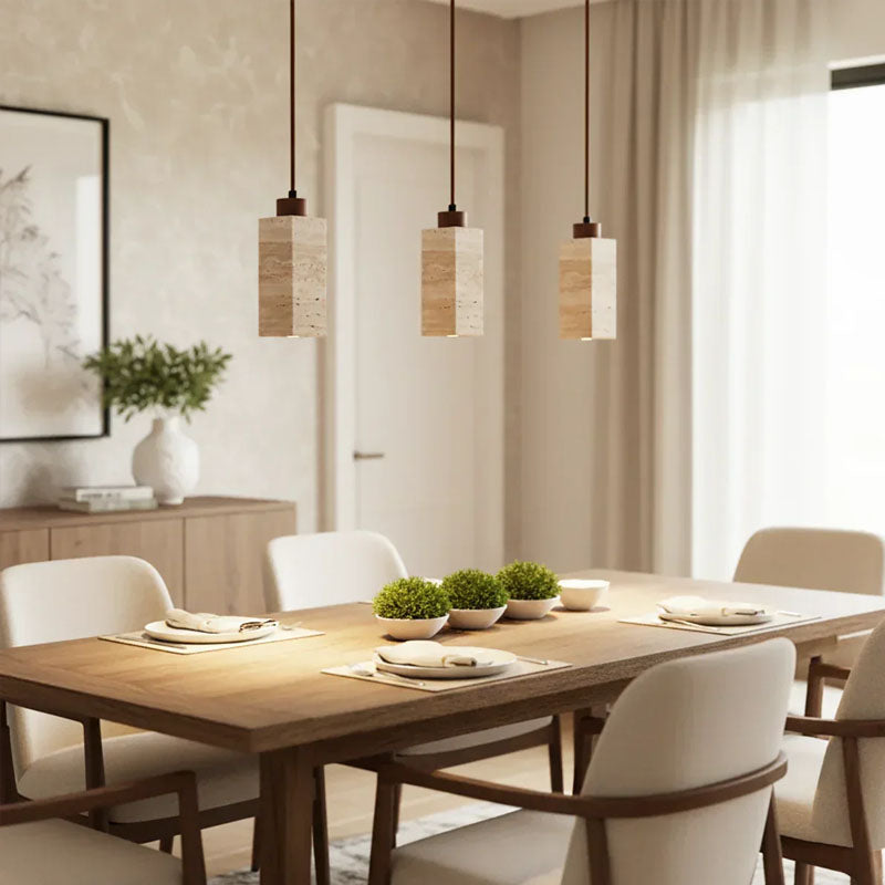 Square Round Travertine Pendant Lamp