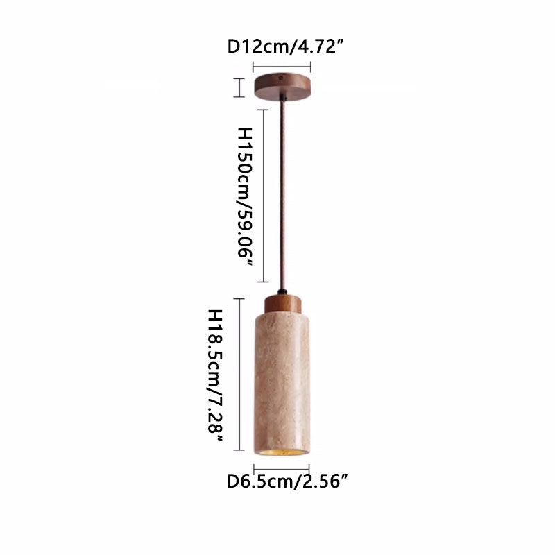 Square Round Travertine Pendant Lamp Dark Wood Model A Dia 6.5cm x H 18.5cm ∅ 2.6″ x H 7.3″