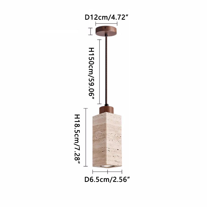 Square Round Travertine Pendant Lamp Dark Wood Model B Dia 6.5cm x H 18.5cm ∅ 2.6″ x H 7.3″