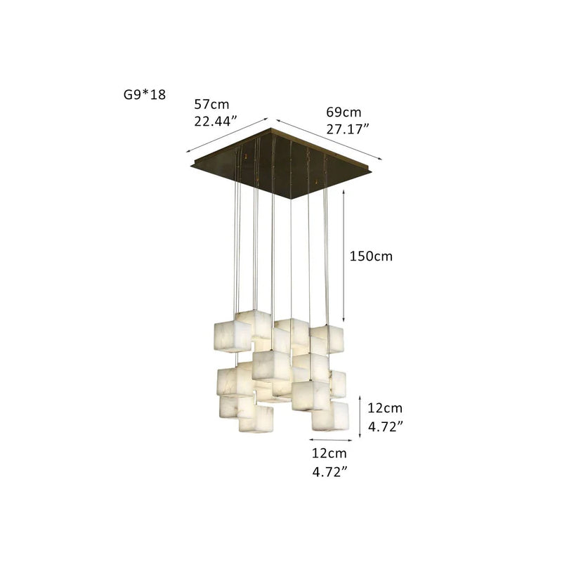 1/6/9/12/18/36-light G9 Alabaster Cluster Ceiling Pendant Lamp with Square Cube Design Brass 18 Heads