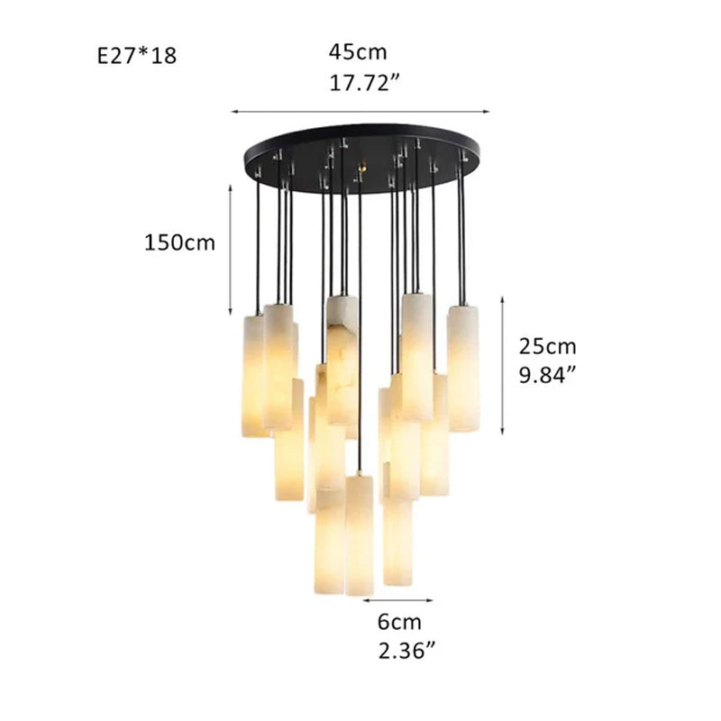 Elegant Lighting Linear Nature Stone 2" Wide Alabaster Chandelier Black Indoor Lighting Black 18 Heads