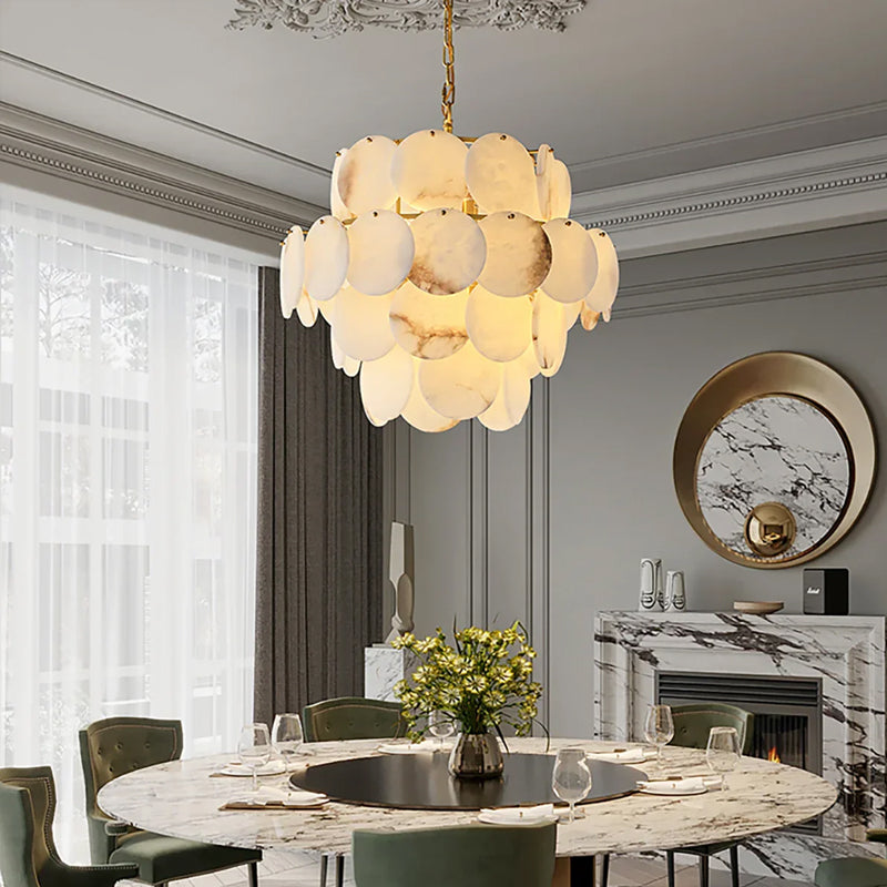 Alabaster Multi-Layer Brass Chandelier Gold 4 Layers Dia 60 cm x H 75 cm ∅ 23.62″ x H 29.53″