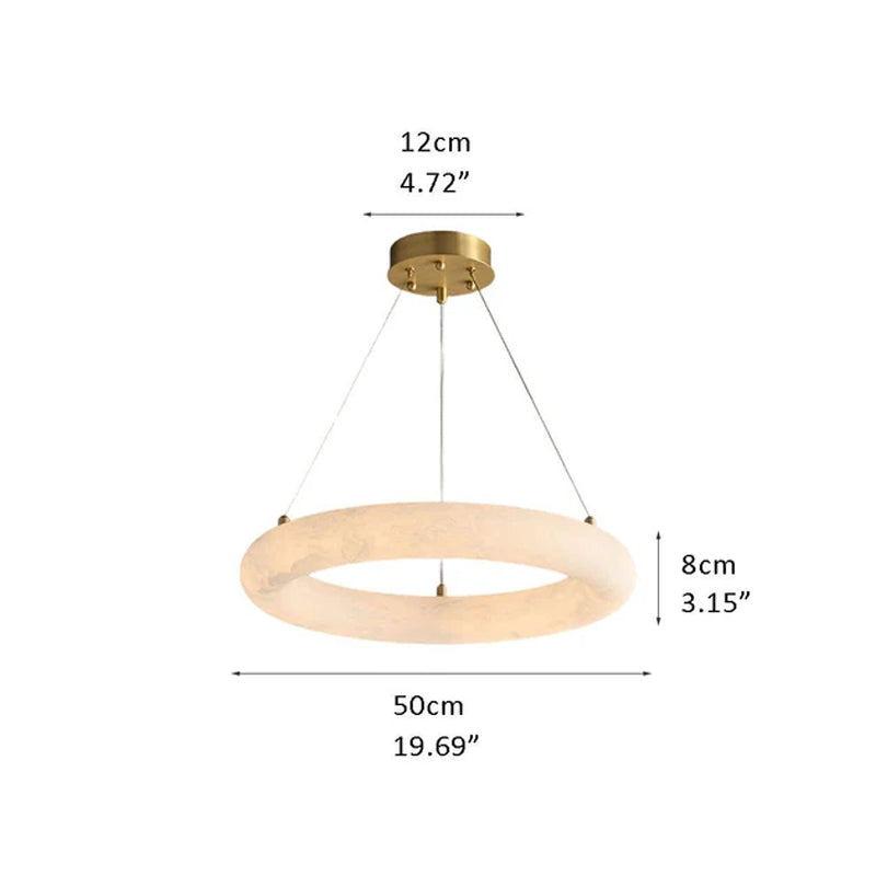 Nordic White Spanish Marble Torus Single Ring Pendant Light with thickness 8cm Brass D19.69"