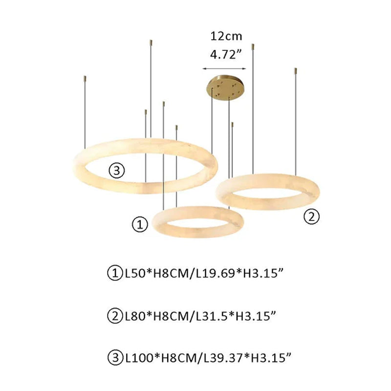 Nordic White Spanish Marble Torus Single Ring Pendant Light with thickness 8cm Brass D19.69"+D31.5"+39.37"