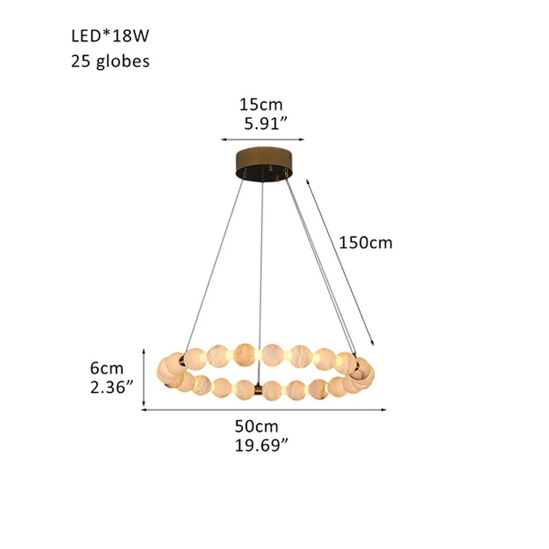 Pearl Alabaster Necklace Round Chandelier 20in 24in 31in 40in | Single Ring