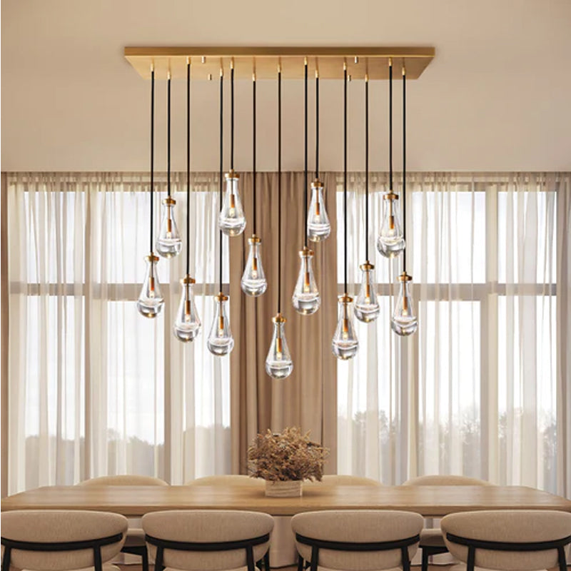 Modern Floating Crystal Raindrop Rectabgular Chandelier Wide 72" for Dining Room