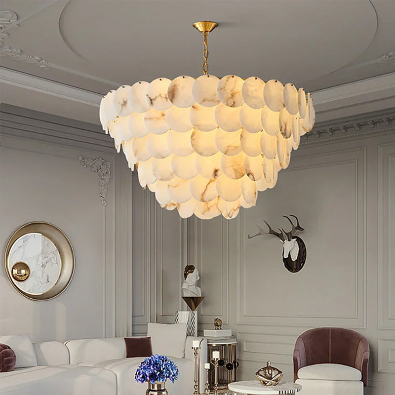 Alabaster Multi-Layer Brass Chandelier