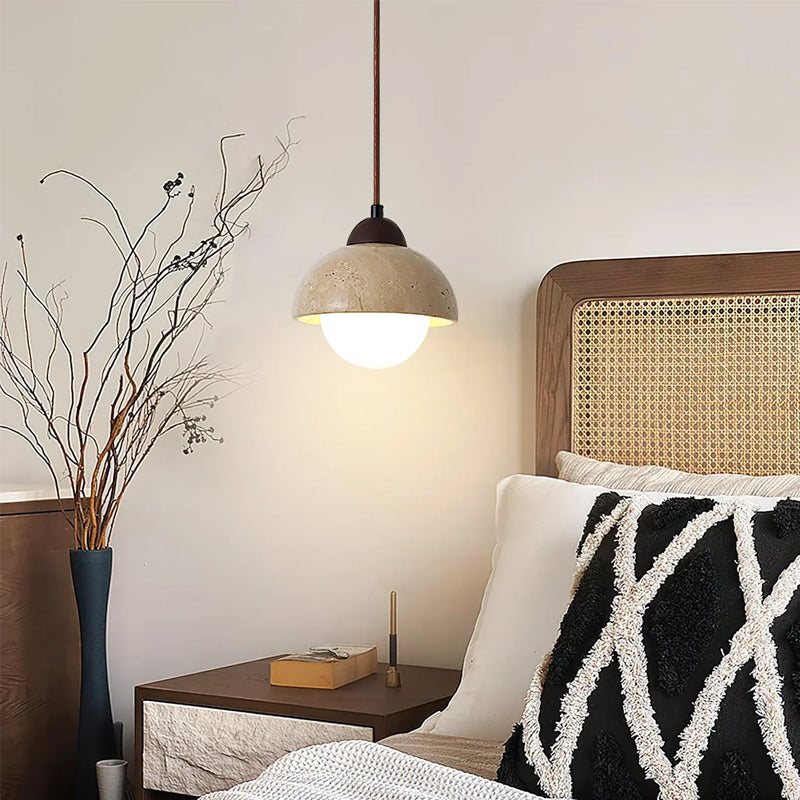 Travertine Glass Semicircle Pendant Light