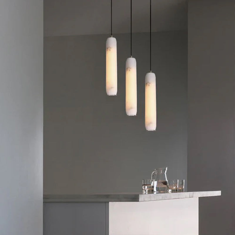 Modern Moonshade Natural Alabaster Column Design Linear Flute Pendant Light for bedroom