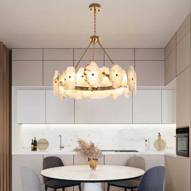 Luxury Irregular White Alabaster Round Chandelier Wide 60/80/100/120CM Brass Frame