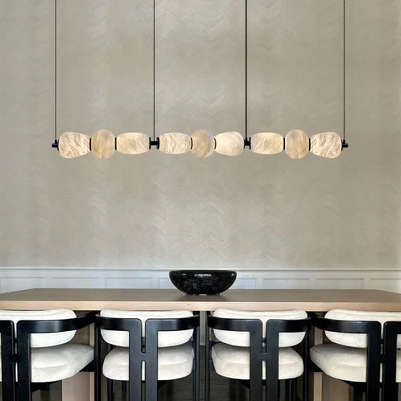 6-light Antique Brass String Hanging Light with Alabaster Stone Shade