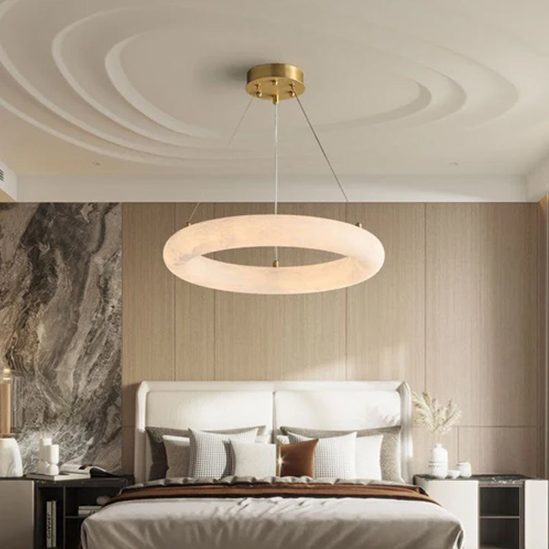 Nordic White Spanish Marble Torus Single Ring Pendant Light with thickness 8cm