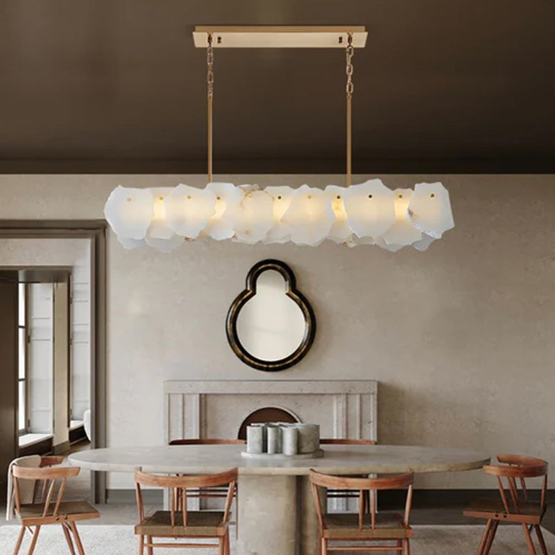 Luxury Irregular White Alabaster Rectangle Long Chandelier Wide 60/80/100/120CM Brass Frame